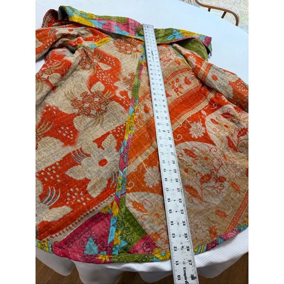 Kantha Patchwork Kimono Jacket Reversible Colorful Boho Patch Pockets O/S - Picture 11 of 16